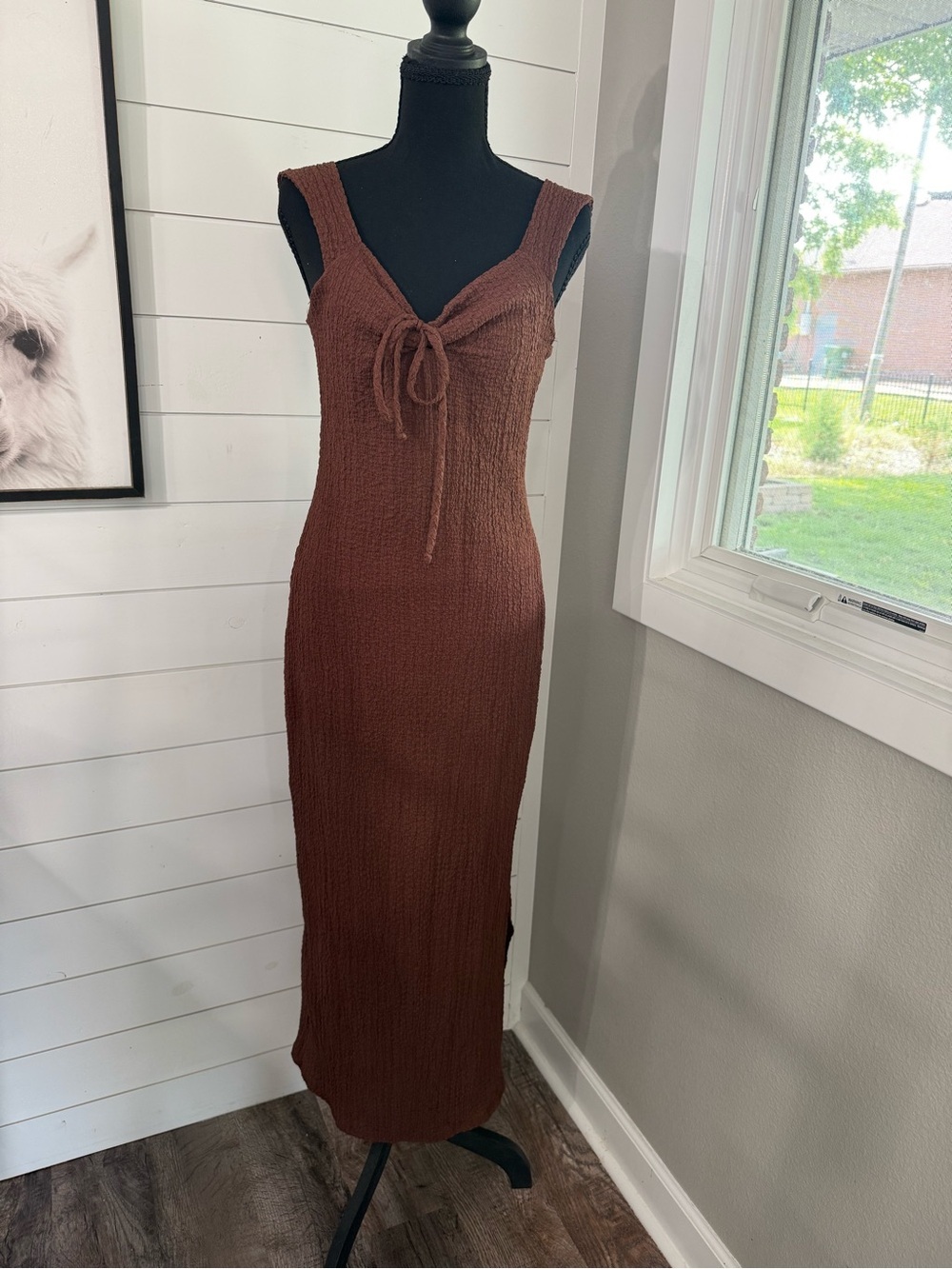 See You Monday Brown Knit Tie-Front Maxi Dress XL Brown